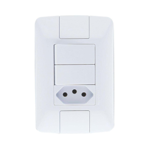 Conjunto com 2 Interruptores Simples e 1 Tomada Tramontina Aria Branco